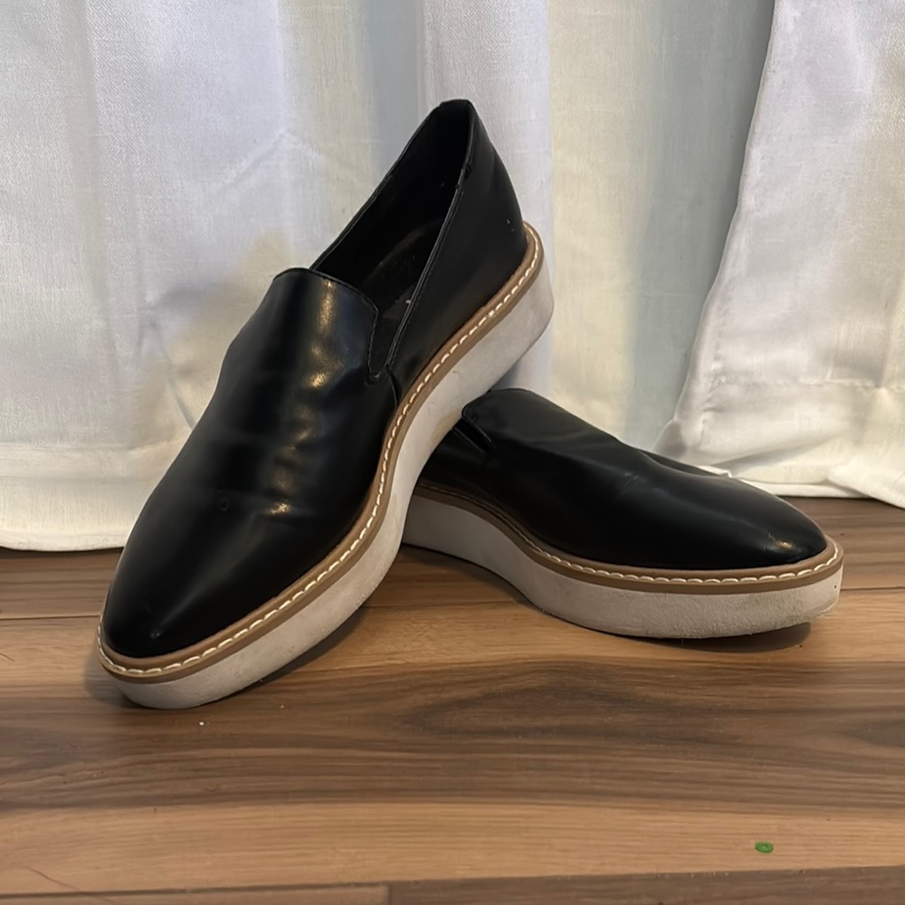 DKNY Black Leather Slip-On Loafers